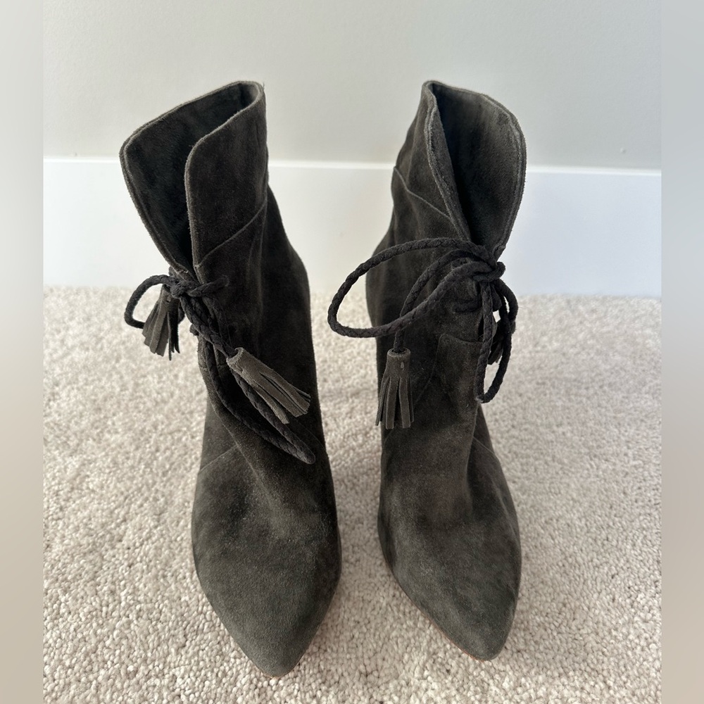 Joie Women’s Grey Chap Suede Tassel Ankle Wrap Boots